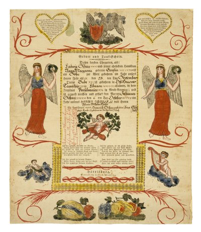 Birth and Baptismal Certificate, c. 1828 by American School